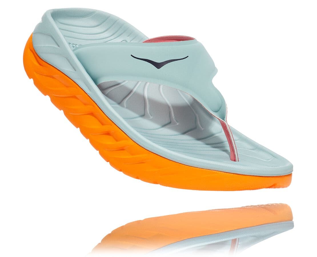 Hoka One One Ora Recovery Flip Damen Erholungssandalen Blau / HellGold | (DE-4789BUDEY)